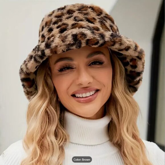 Accessories - NWOT Leopard Print Plush Bucket Hat – Adjustable, Lightweight & Cozy